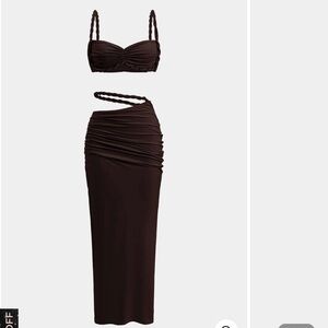 MICAS Ruched Backless Cami Top And Cut Out Skirt Set- NEW with tags